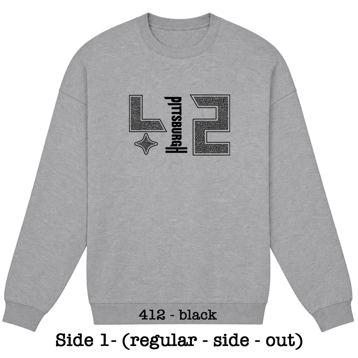 Gray Reversible Hidden Wordart PITTSBURGH Sweatshirt- Choose Your Designs