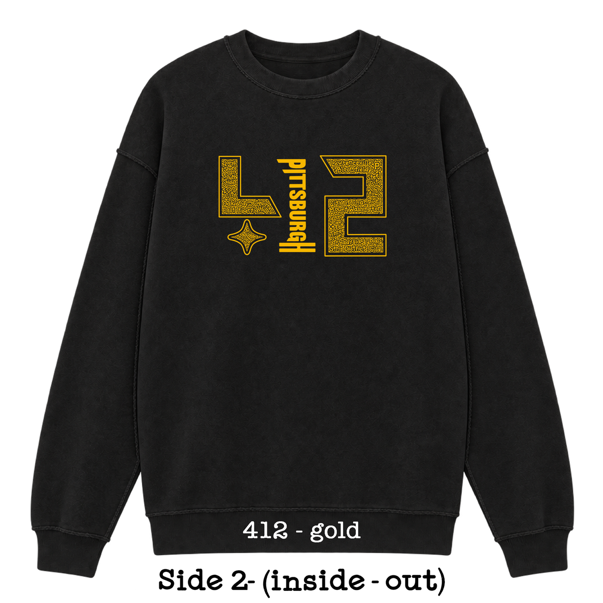 Black Reversible Hidden Wordart PITTSBURGH Sweatshirt- Choose Your Designs