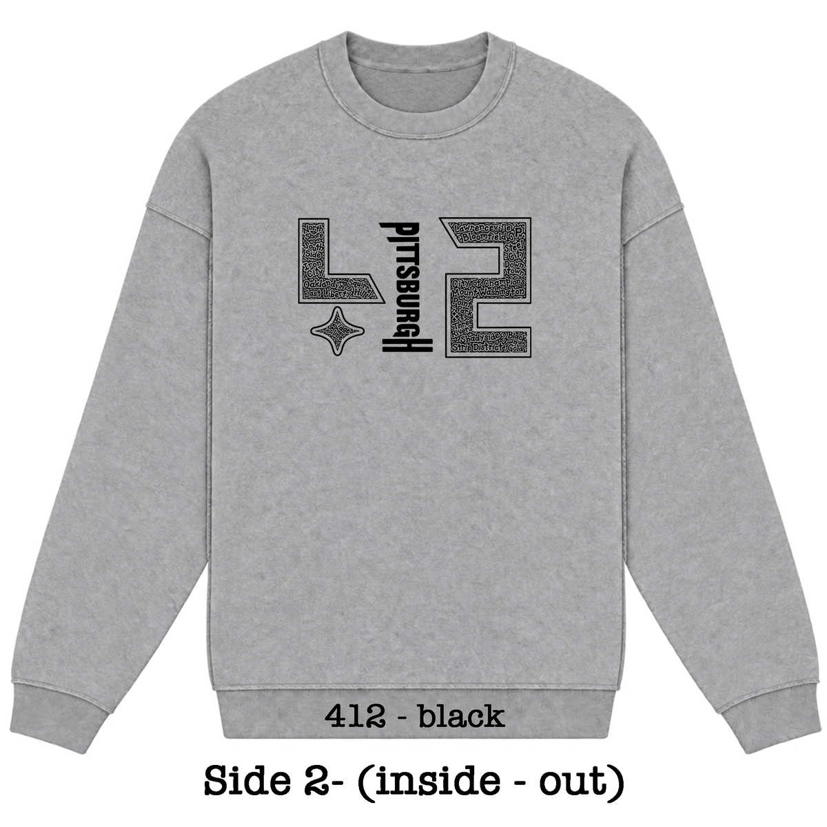 Gray Reversible Hidden Wordart PITTSBURGH Sweatshirt- Choose Your Designs